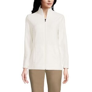 Lands End Fleece Jacket Womens Zip Up Coat Collared Pockets Cream Size‎ 14-16